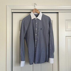 Vintage Polo Ralph Lauren Plaid Blue White Button Down Shirt Men L
